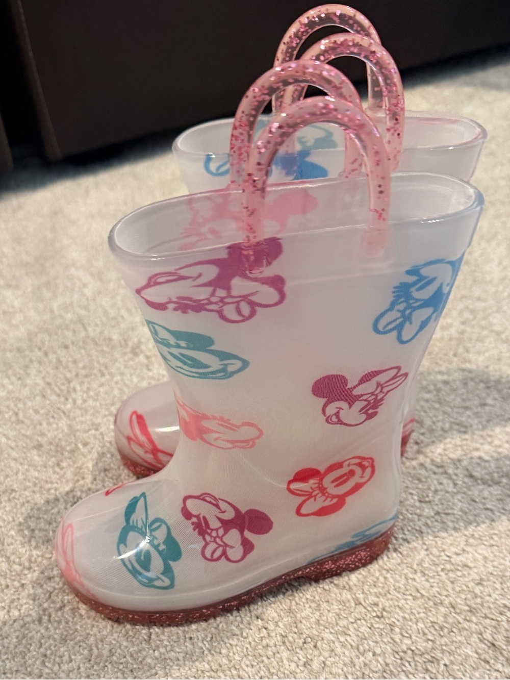 Kids Pink Multi-Color Minnie Mouse Disney Rain Boots toddler size 8